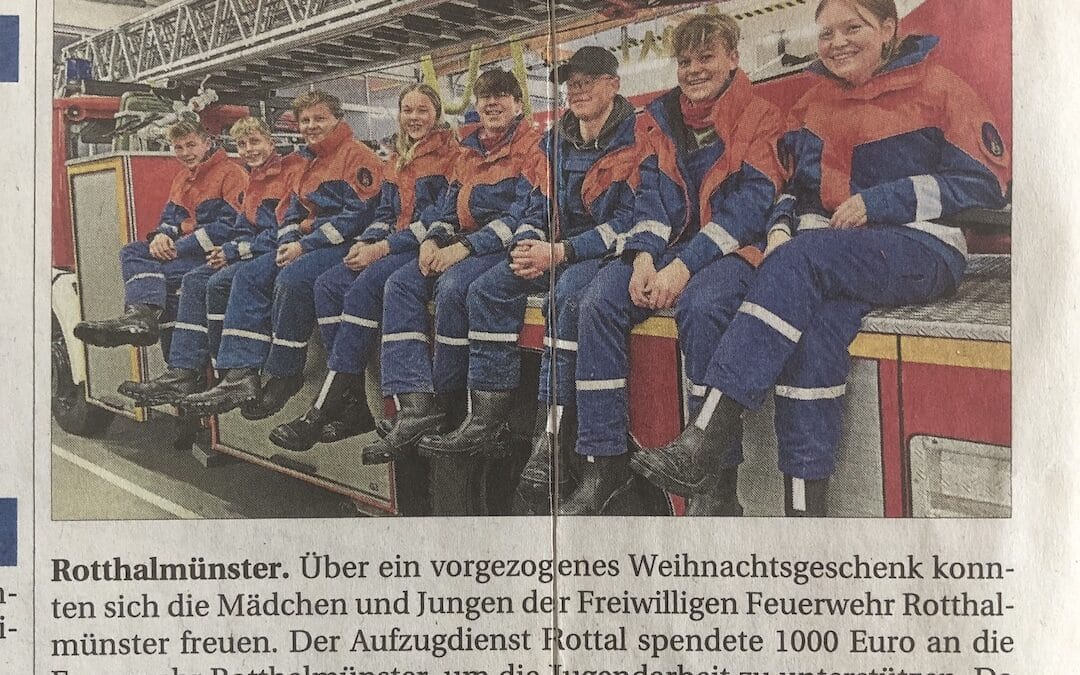 Aufzugdienst Rottal Spende an Jugendfeuerwehr